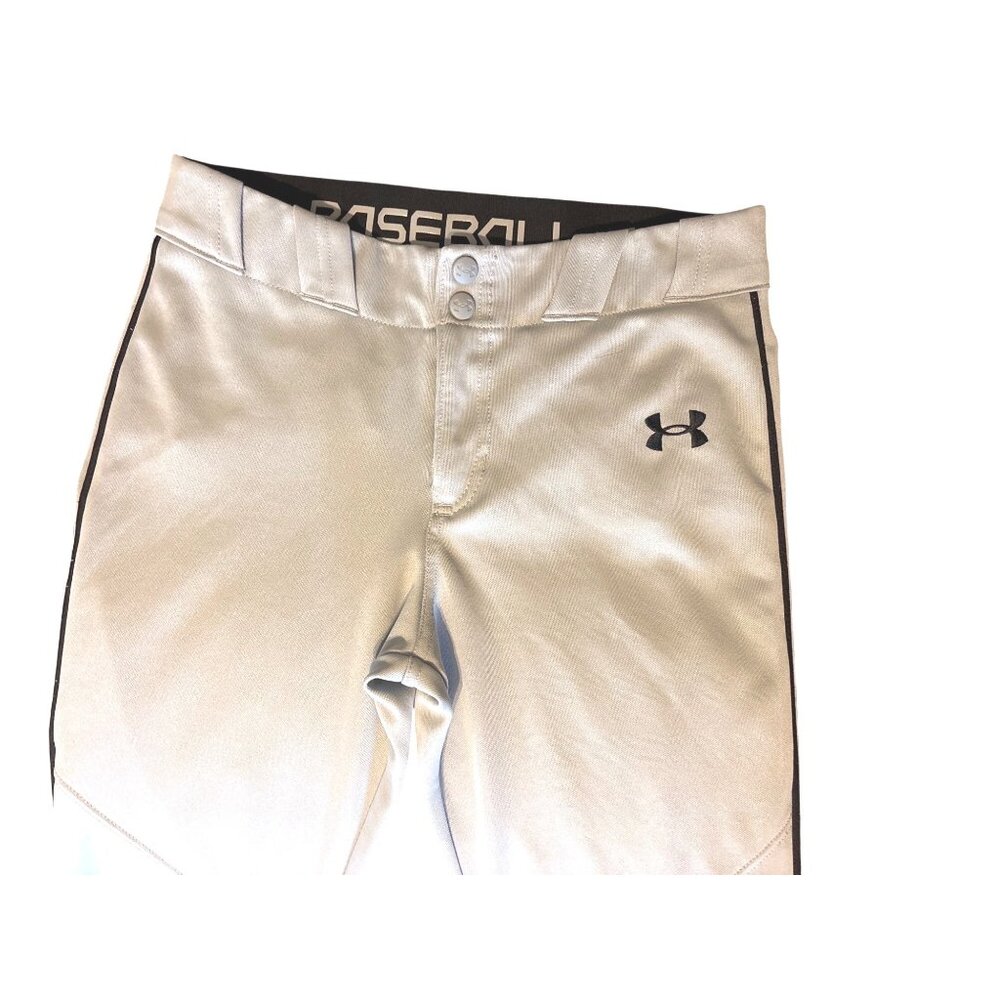Under Armour Sz YL Baseball Pants Gray W/ Black Piping Polyester Sports Youth